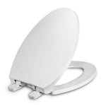 Load image into Gallery viewer, Elongated Toilet Seat with Cover, Slow Close, Easy to Install, Plastic, White, Fits All Elongated or Oval Toilets

