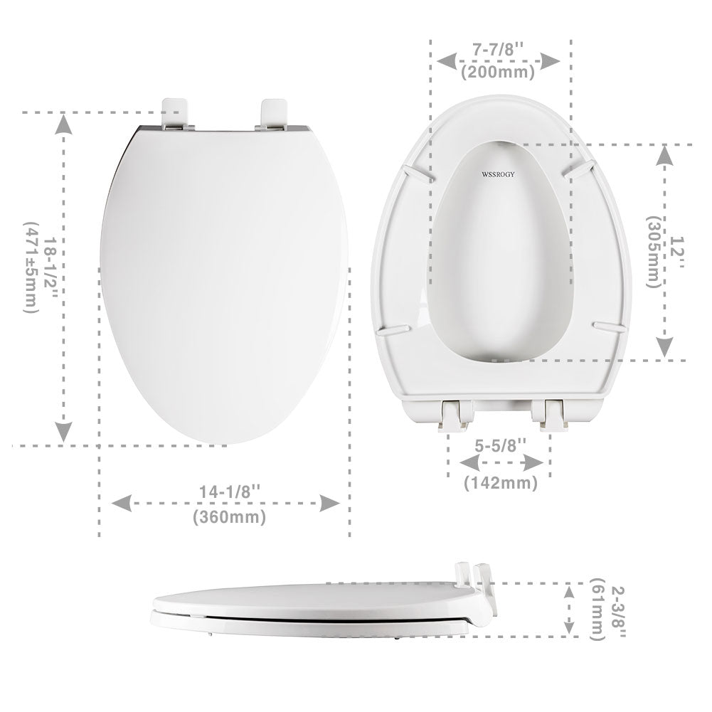 Elongated Toilet Seat with Cover, Slow Close, Easy to Install, Plastic, White, Fits All Elongated or Oval Toilets