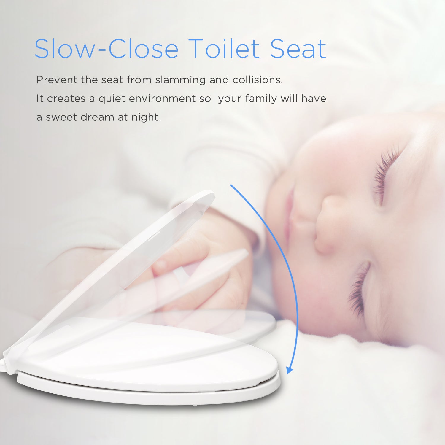 Elongated Toilet Seat with Cover, Slow Close, Easy to Install, Plastic, White, Fits All Elongated or Oval Toilets