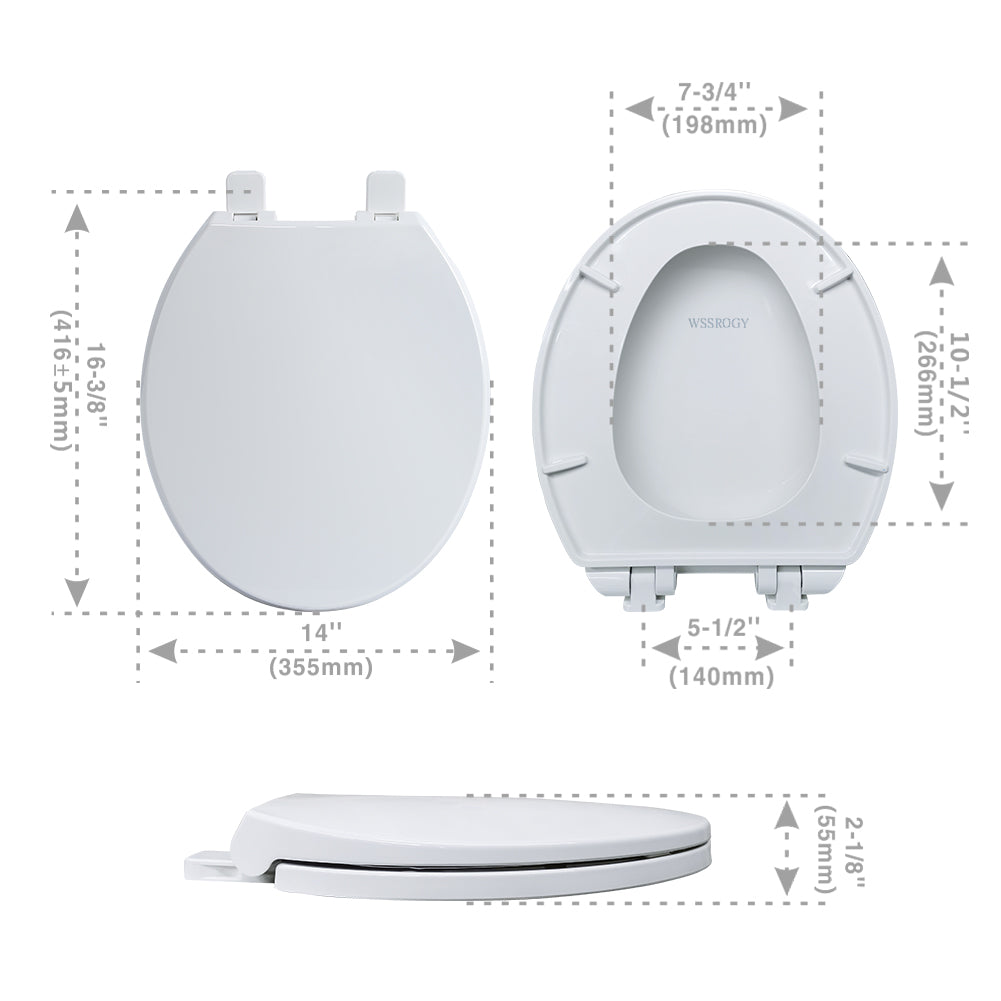 Round Toilet Seats with Lid, Slow Close Seat and Cover, Including Two Sets of Parts, Fit All Standard Round Toilet, Quiet Close, Plastic, White