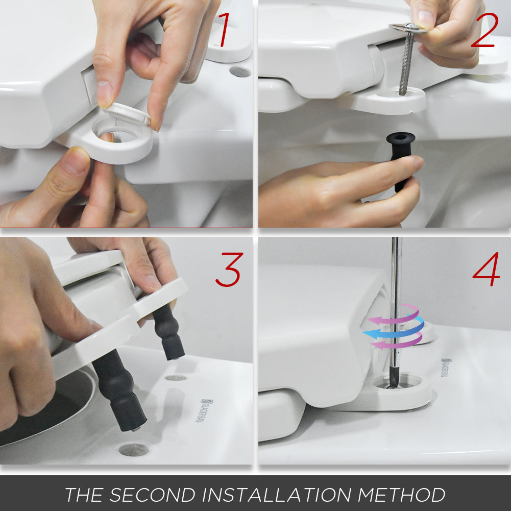 Toilet Seat Round with Non-Slip Seat Bumpers, Universal Quiet-Close Toilet Lid, Never Loosen and Easy to Install, Durable Plastic, White, Fits Standar