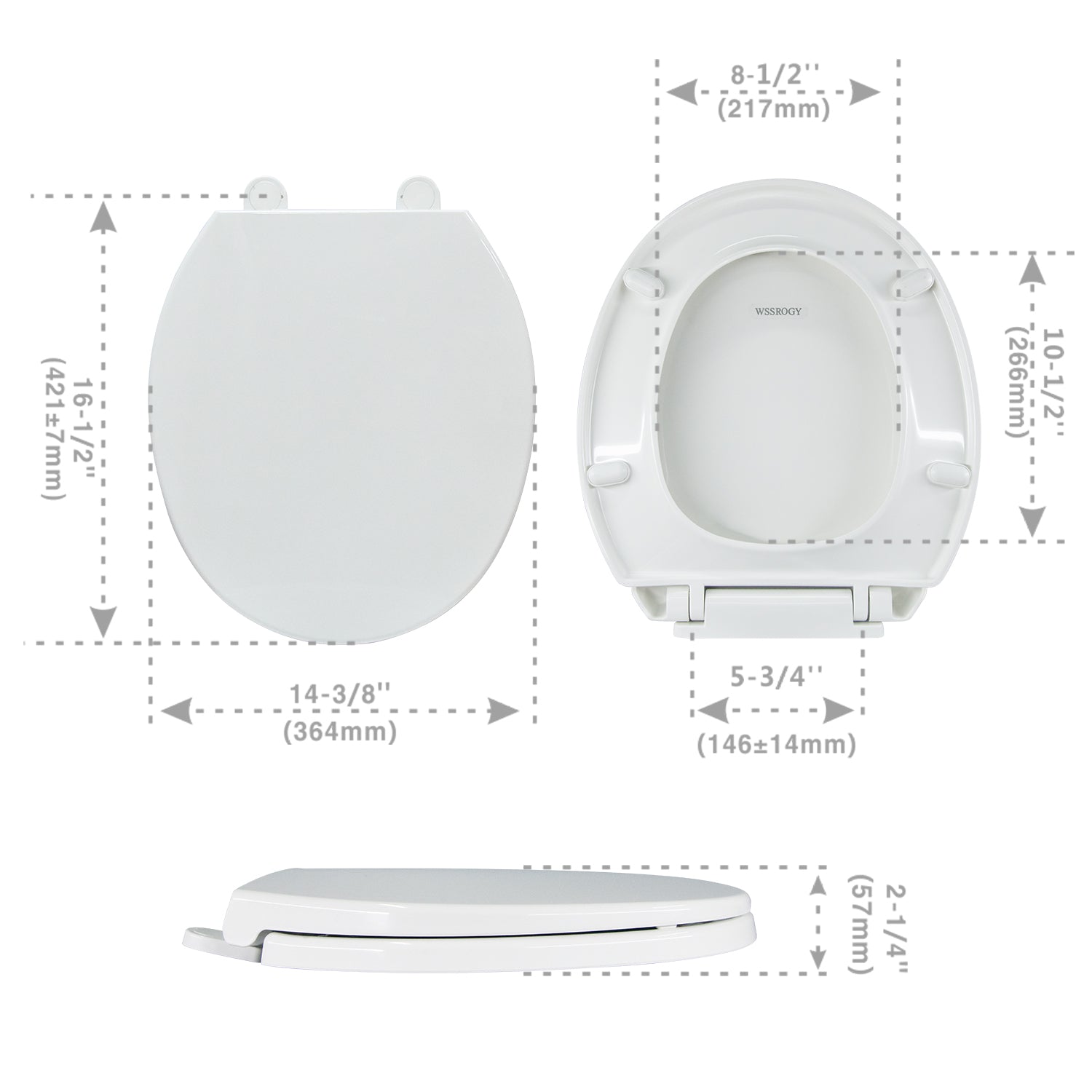 Toilet Seat Round with Non-Slip Seat Bumpers, Universal Quiet-Close Toilet Lid, Never Loosen and Easy to Install, Durable Plastic, White, Fits Standar